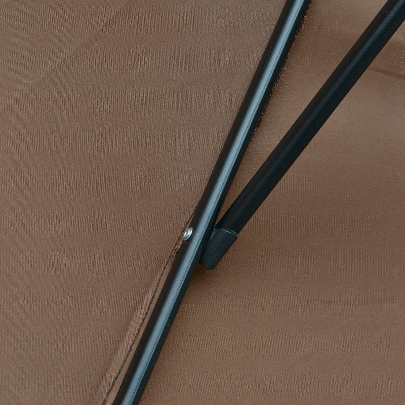 Brown 2.45m Cantilever Garden Parasol Waterproof Overhanging Umbrella With Cross Base