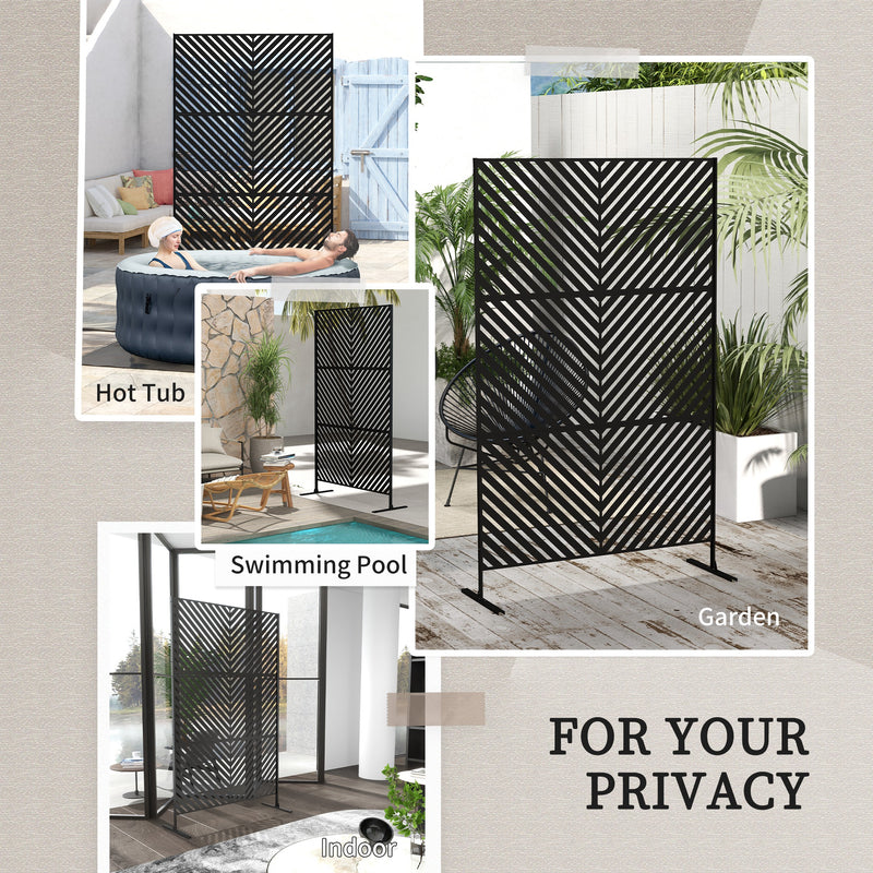 Black Metal Outdoor Privacy Screen with Modern Triangle Design for Dividing Garden Spaces Outsunny