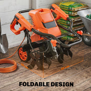 Electric Garden Tiller Rotavator for Easy Soil Preparation with Adjustable Wheels Orange AOSOM