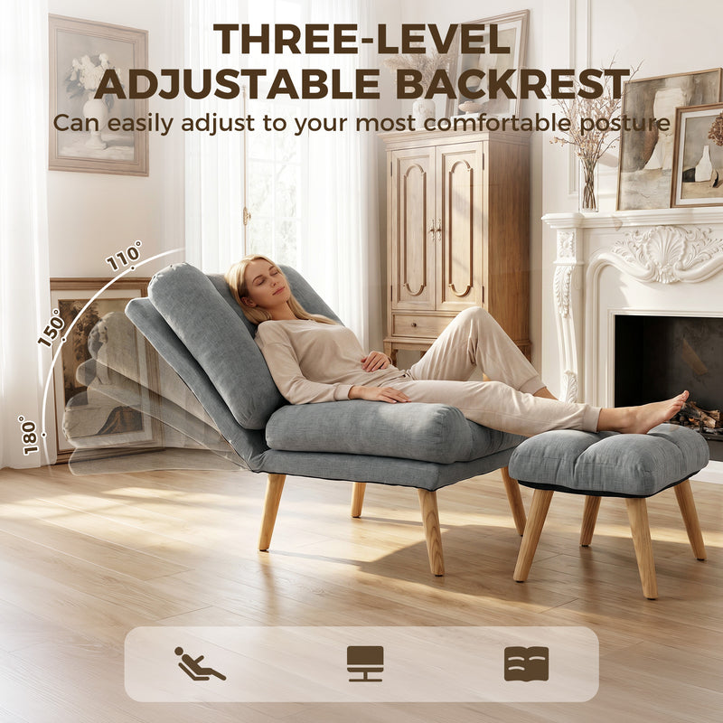 Recliner Chair and Footstool Set for Relaxing at Home with Adjustable Positions Grey