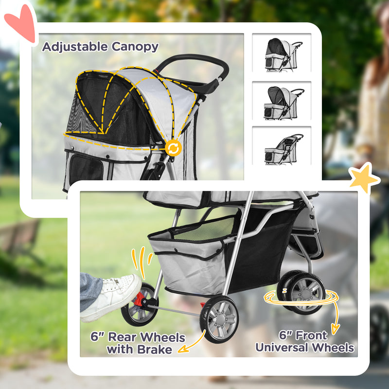 PawHut 3 Wheel Pet Stroller for Small and Miniature Dogs, Grey