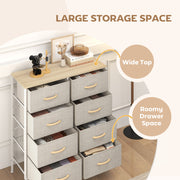 Industrial Style Chest of Drawers with 8 Fabric Storage Units and Wooden Top for Bedroom Maple Wood Effect