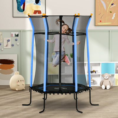 Blue Kids Mini Trampoline With Safety Enclosure for Ages 3-10 by HOMCOM Homcom