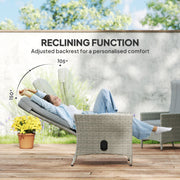 Grey Rattan Garden Recliner Chair With Adjustable Backrest and Cushion by Outsunny