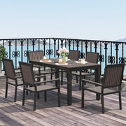 6 Seater Garden Dining Set with Stackable Chairs Aluminium Frame Brown by Outsunny