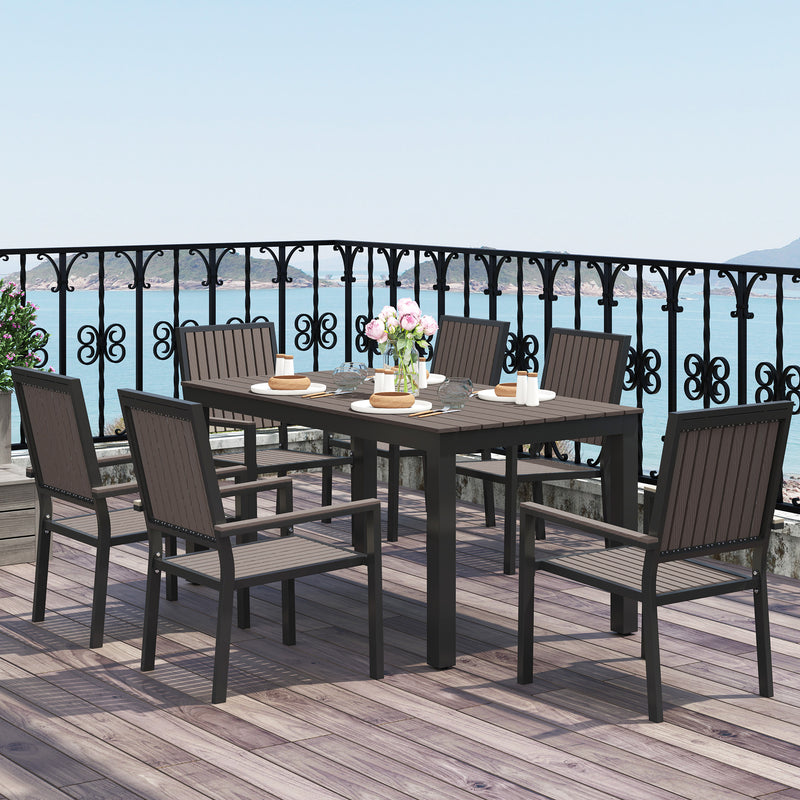 6 Seater Garden Dining Set with Stackable Chairs Aluminium Frame Brown by Outsunny