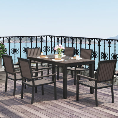 6 Seater Garden Dining Set with Stackable Chairs Aluminium Frame Brown by Outsunny