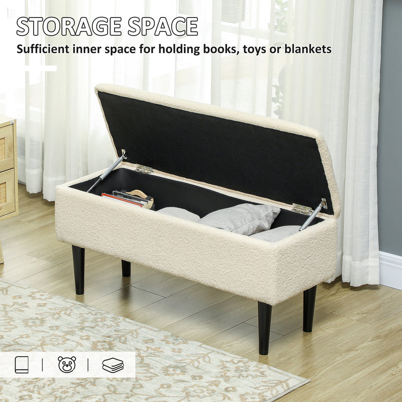 Cream 47L Teddy Fleece Storage Ottoman Soft Padded Seat by HOMCOM