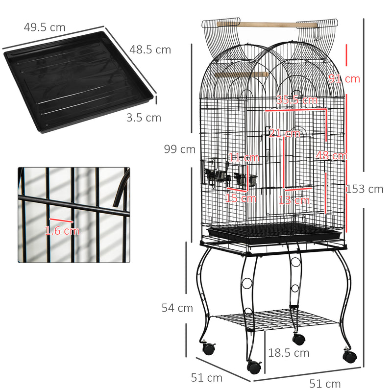 Large Bird Cage with Feeding Stand and Wheels for Easy Mobility 153cm, Grey
