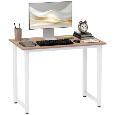 White Computer Desk 100cm Home Office Writing Table with Metal Frame by HOMCOM
