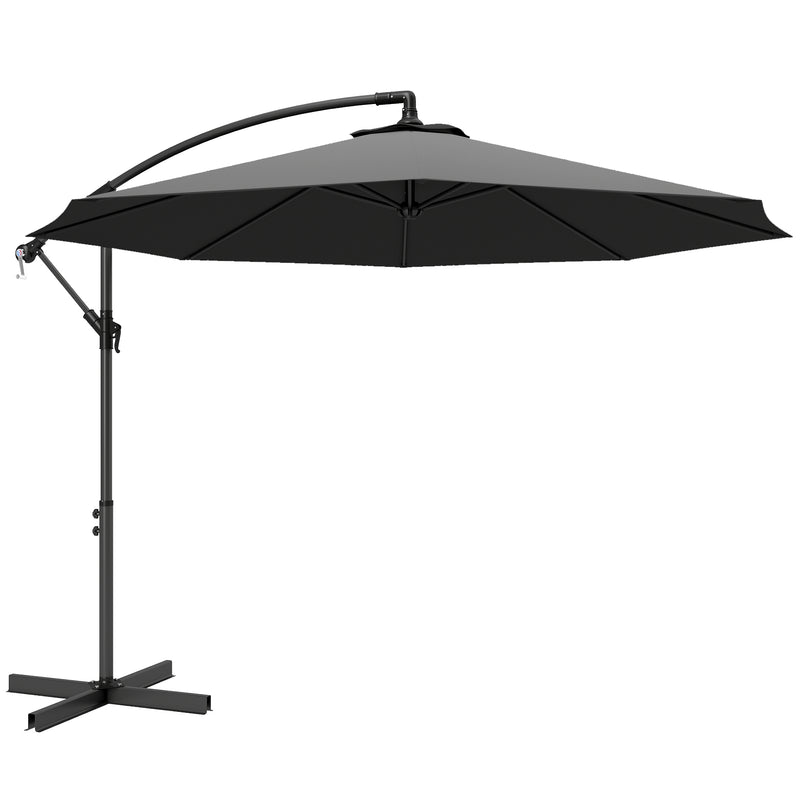 Grey Cantilever Umbrella for Unobstructed Shade Over Outdoor Dining and Seating Areas