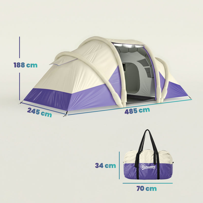 Inflatable Family Tent with Two Bedrooms and Fast Five Minute Setup for Easy Camping Purple White