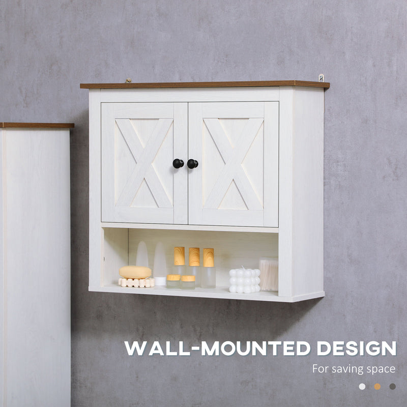 White Wall Mounted Farmhouse Bathroom Storage Cabinet by kleankin