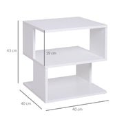 Set of 2 Square Side Tables With Two Tier Storage For Living Room or Bedroom, White