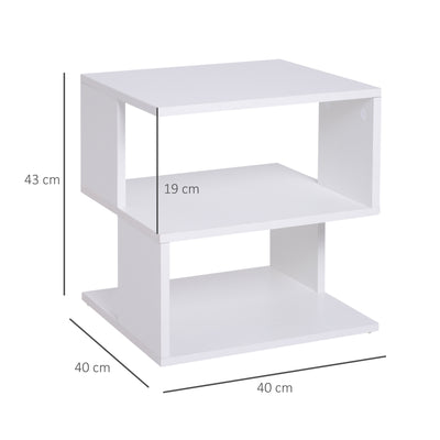 Set of 2 Square Side Tables With Two Tier Storage For Living Room or Bedroom, White
