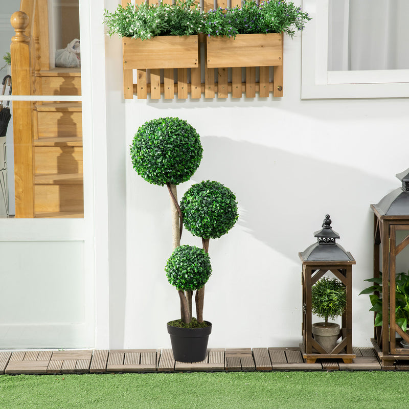 Artificial Boxwood Topiary Tree 90cm Dark Green in Pot for Indoor Outdoor Decor by HOMCOM