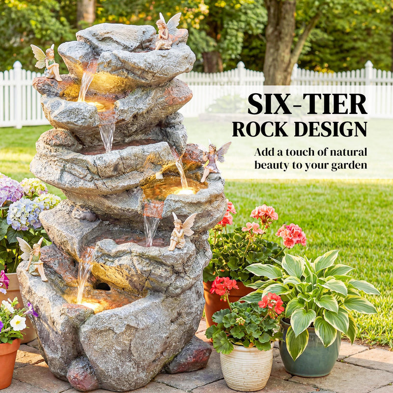 Garden Water Fountain with Calming Sounds and Warm LED Light for Relaxing Outdoor Spaces Grey AOSOM