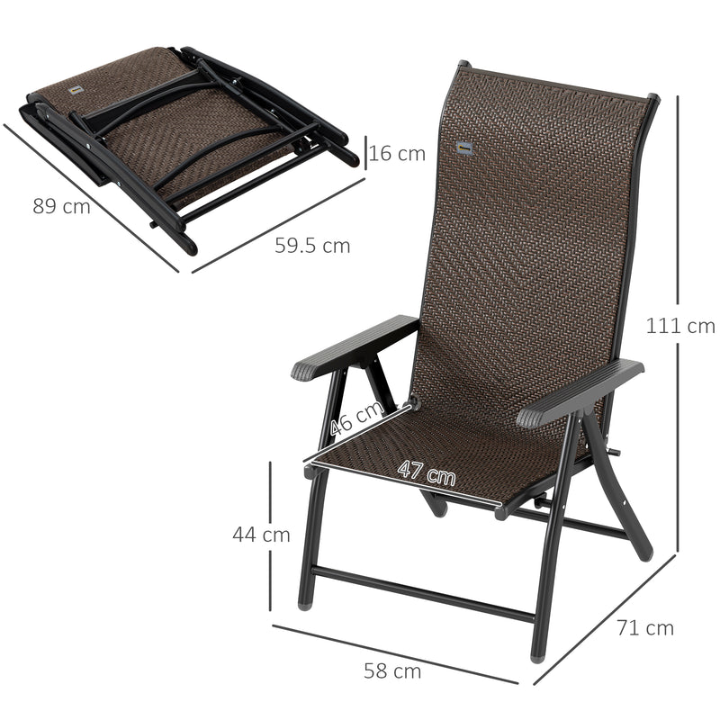 Set of Four Folding Garden Chairs with Adjustable Backs Dark Brown by Outsunny
