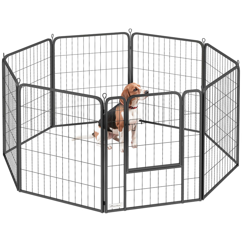 8 Panel Heavy Duty Dog Playpen with Door for Medium Dogs 80cm High Indoor Outdoor by PawHut