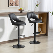 Set of 2 Adjustable Faux Leather Bar Stools With Footrest Ideal for Kitchen Island Black
