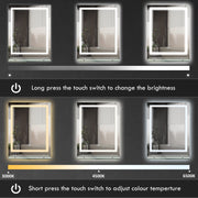 LED Bathroom Mirror with Adjustable Lights and Shelf Anti Fog Smart Touch Control White