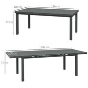 Charcoal Grey 6 to 8 Seater Aluminium Rectangular Garden Table Extending Patio Dining Furniture
