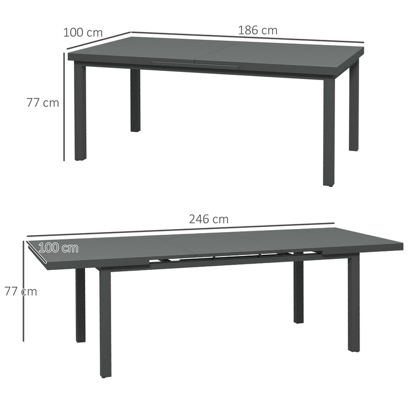Charcoal Grey 6 to 8 Seater Aluminium Rectangular Garden Table Extending Patio Dining Furniture