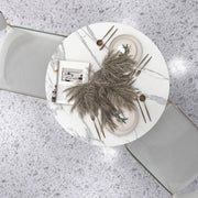 2 Seater Dining Table with Steel Base and Anti Slip Feet for Small Spaces White and Grey