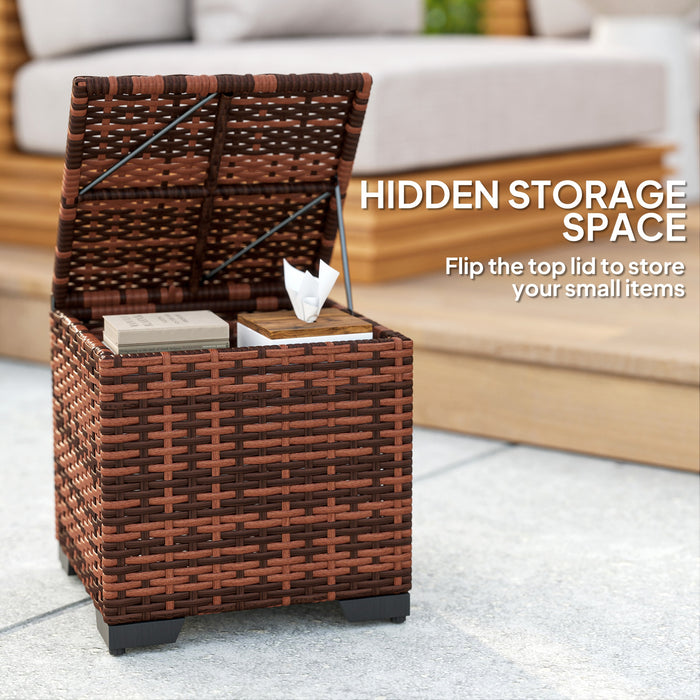 Set of 2 Rattan Storage Ottomans with Cushions for Garden Balcony and Indoor Use Beige by Outsunny
