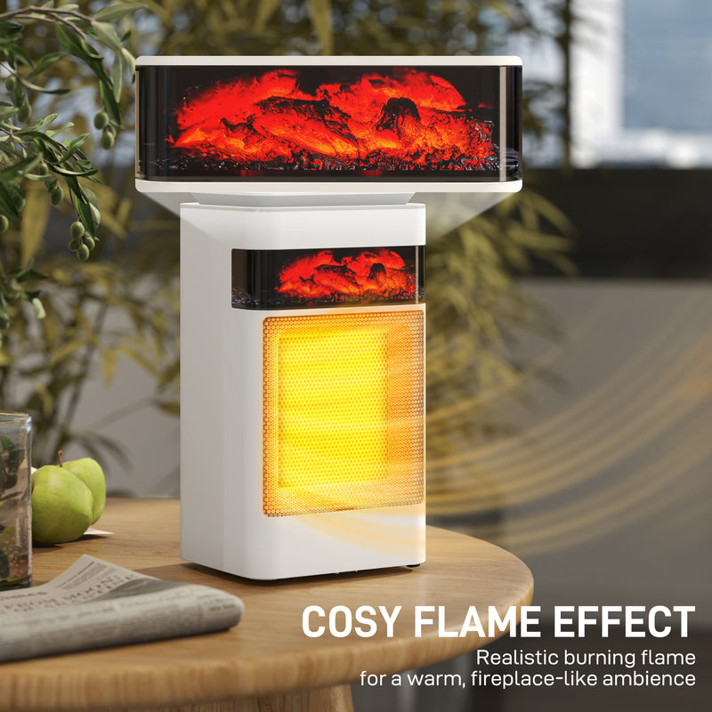 1500W Ceramic Electric Fan Heater With Oscillation and Flame Effect For Bedrooms White