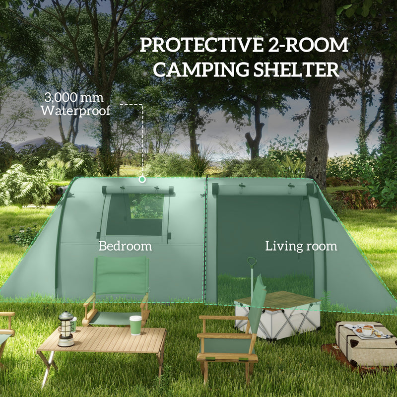 4 Person Tunnel Tent with Separate Bedroom and Living Area for Dry Camping Grey