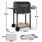 Charcoal BBQ Grill with Adjustable Charcoal Pan Warming Rack Shelves and Wheels by Outsunny