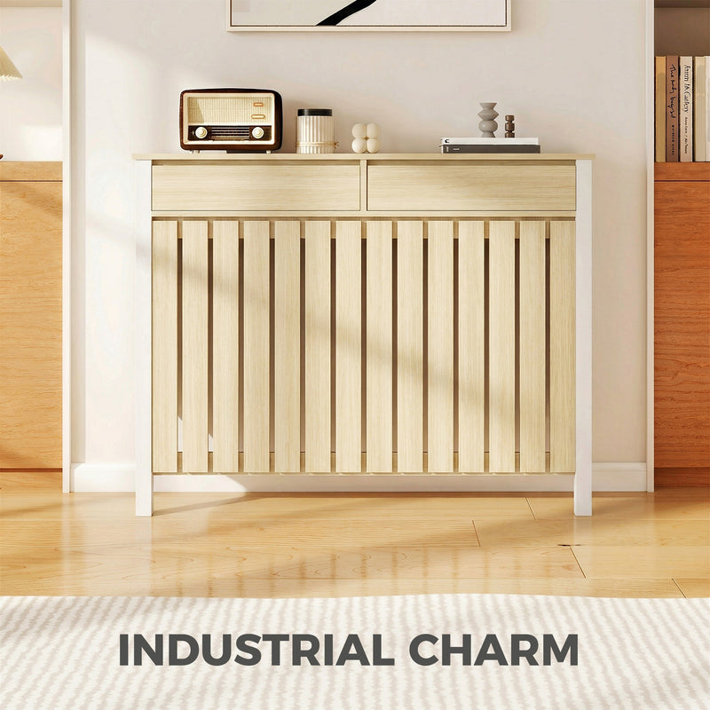 Radiator Cover with Drawers for Safe Heating and Extra Hallway Storage Oak White Homcom
