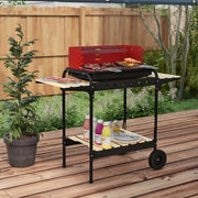Red Charcoal BBQ Grill with Adjustable Grate Height for Outdoor Cooking