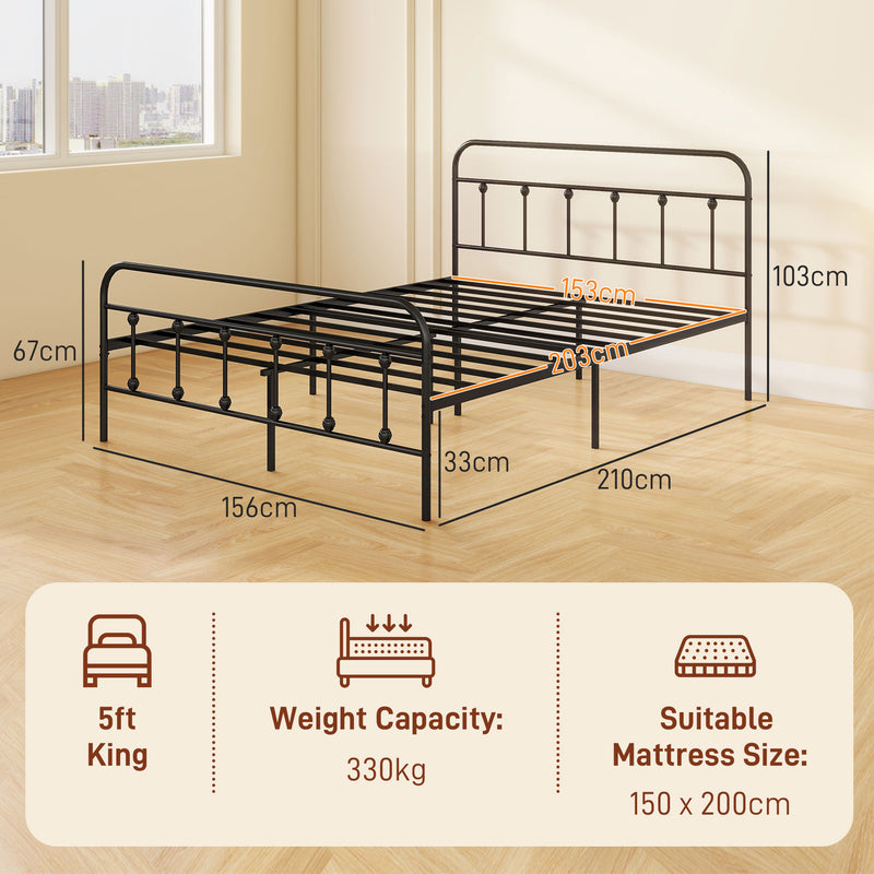 King Size Metal Bed Frame With Underbed Storage Modern Minimalist Design Black