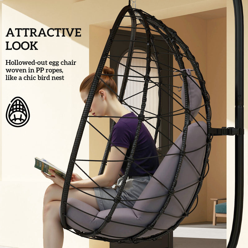 Grey Hanging Egg Chair with Stand and Cushion for Garden Patio and Balcony by Outsunny