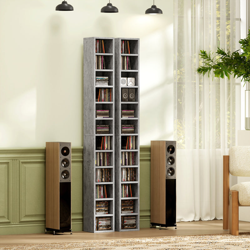CD Storage Tower for 204 Discs Space Saving 12 Tier Unit for Organised Home Cement Grey