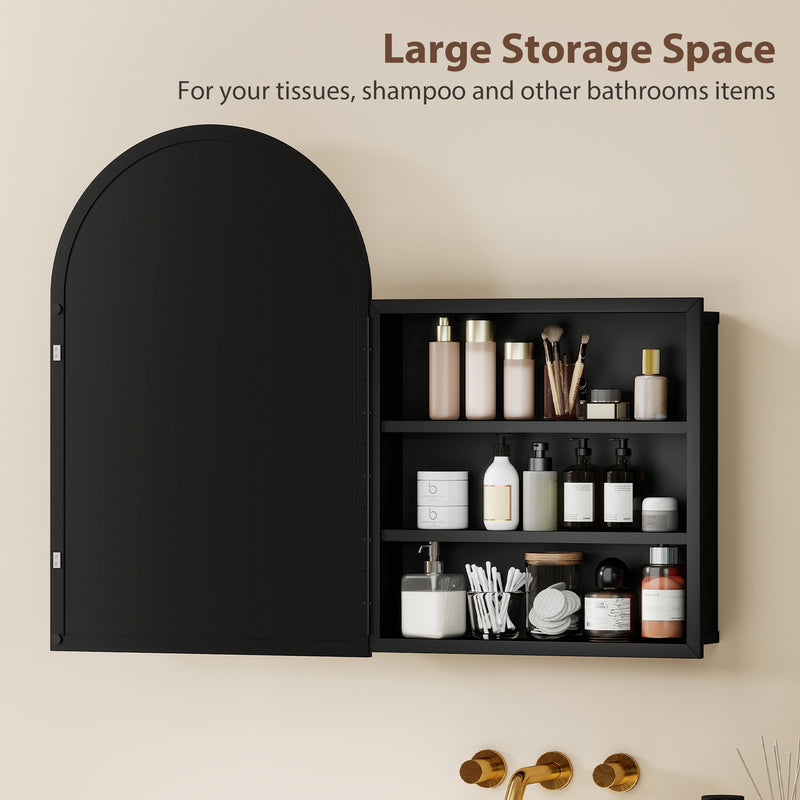 Bathroom Wall Cabinet with Mirror and Shelves Fully Assembled Space Saving Black AOSOM