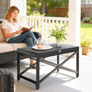 Rattan Garden Side Table with Sturdy Metal Frame for Outdoor Drinks and Snacks Black Outsunny