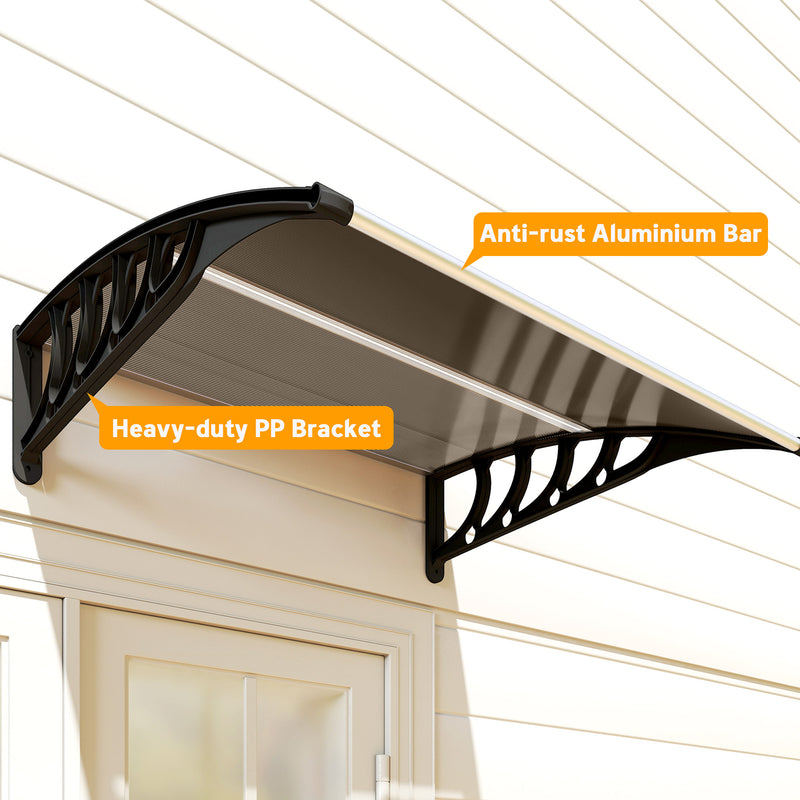 103x97cm Curved Window and Door Rain Shelter Awning With UV Protection For Porch or Entryway, Brown Polycarbonate