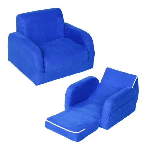 2 in 1 Kids Armchair and Fold Out Sofa Bed with Wooden Frame for Bedroom Use, Blue