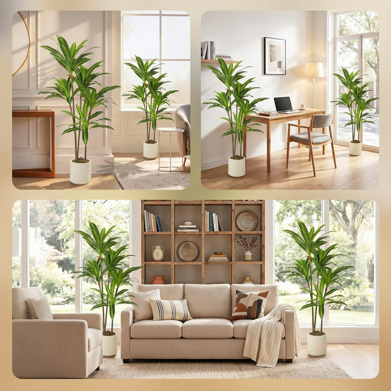 Artificial Dracaena Trees Set of 2 for Easy Year Round Indoor Greenery Green