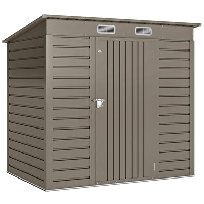 Galvanised Steel Garden Storage Shed With Lockable Door Weatherproof 4 x 6ft Grey AOSOM