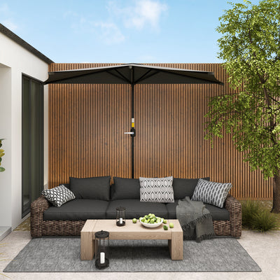 Dark Grey 3m Half Parasol Semi Round Umbrella With Metal Frame and Crank Handle by Outsunny