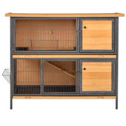 Outdoor Wooden and Metal Guinea Pig Hutch With Slide Out Tray for Easy Cleaning Light, Yellow and Black