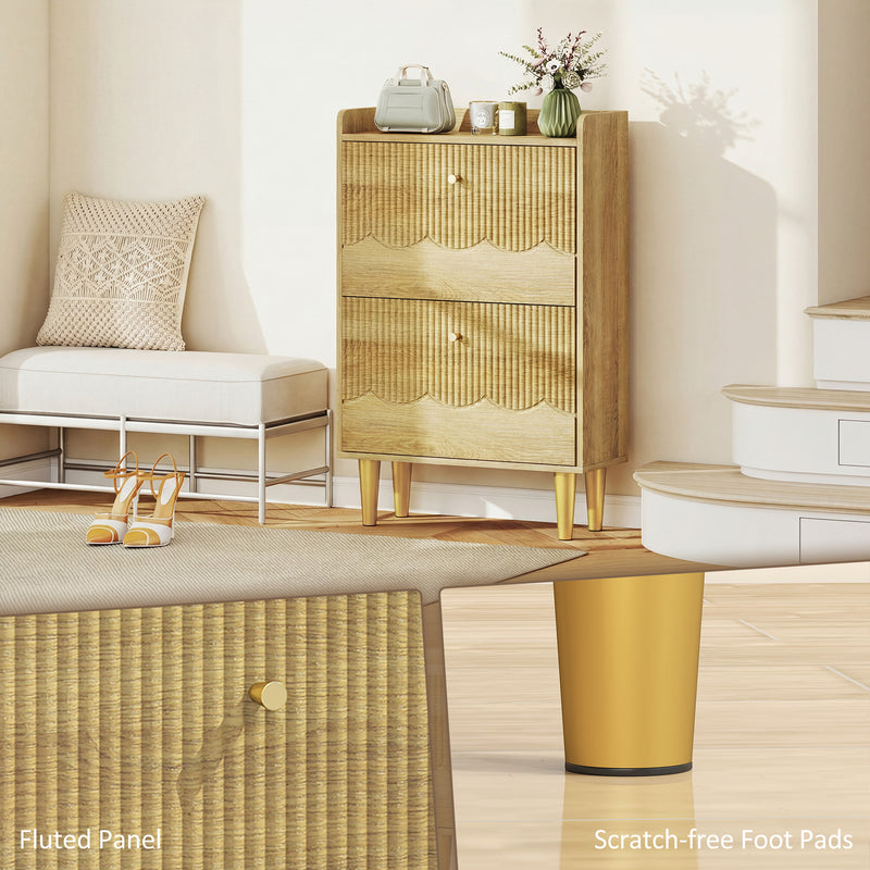Slim Shoe Cabinet for Narrow Hallways with Adjustable Shelves and Top Storage Oak AOSOM