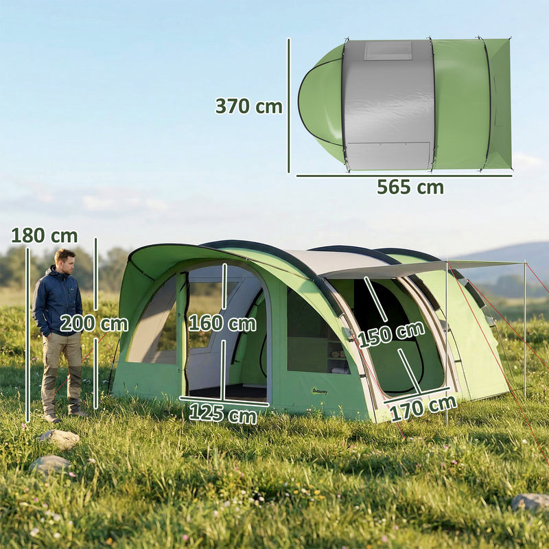 Family Camping Tent With Separate Living Room and Bedrooms Waterproof Green Grey