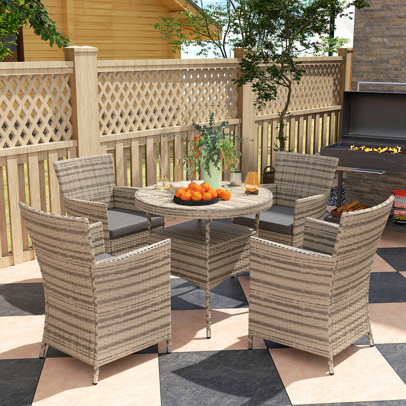 Grey 5 Piece Rattan Garden Furniture Set With Two Tier Coffee Table by Outsunny