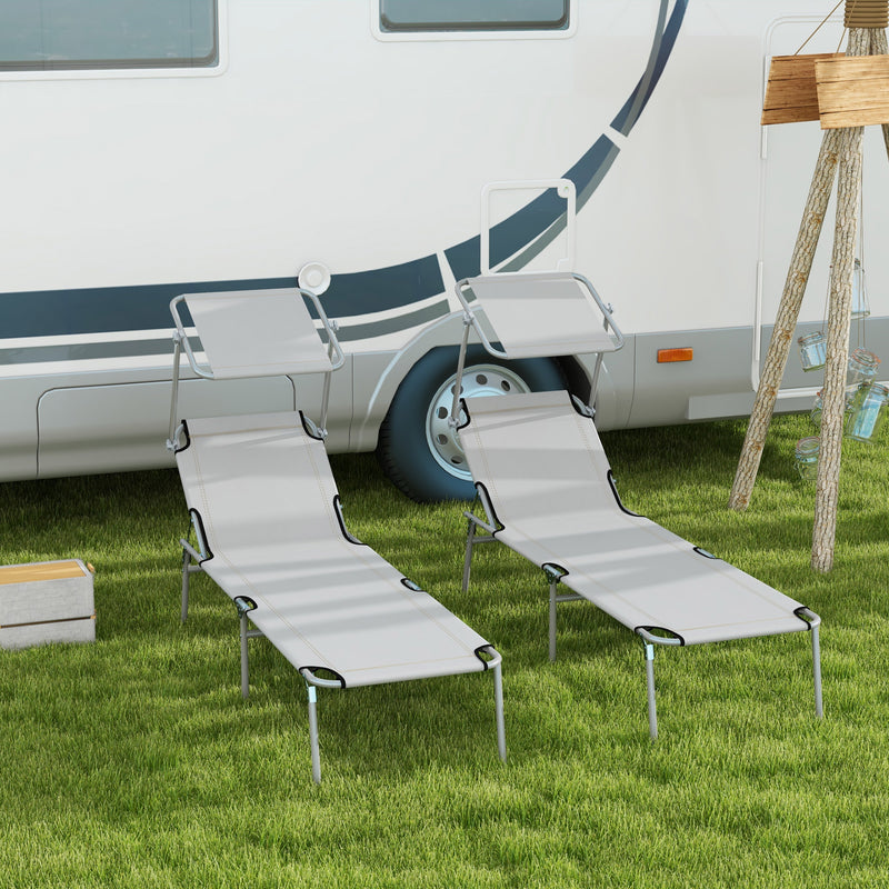 Set of 2 Foldable Sun Loungers with Adjustable Backrest and Sun Shade for Garden or Beach