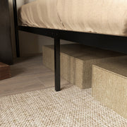 Double Bed Frame with Wood Headboard and Steel Slats for Storage and Support Rustic Brown